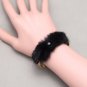 Pom Fur Black White Fur Rhinestone Crystal 18K Gold Plate Bangle Cuff Bracelet