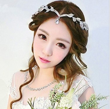 Bridal Wedding Chain Rhinestone Crystal Hair Tiara Dangle Leaf Crown Headpiece
