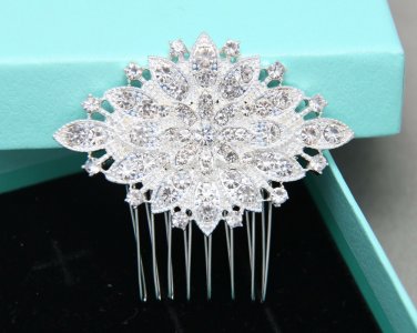 Clear Rhinestone Crystal Silver Tone Vintage Style Bridal Wedding Hair Comb