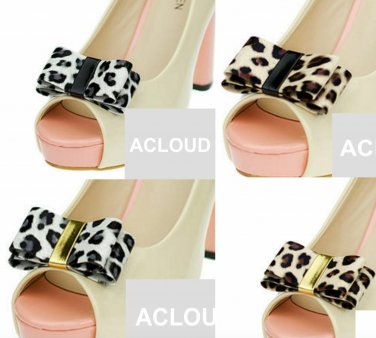 2 Pcs Leopard Black Brown Faux Fur Pattern Plastic Shoe Clips Fashion Charms
