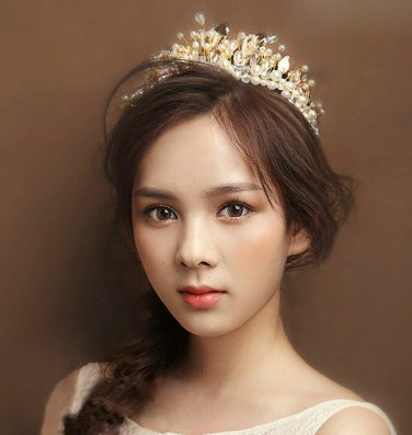 Gold Leaf Beaded Faux Pearl Crystal Tiara Headpiece Wedding Hair Accessories