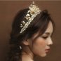 Gold Leaf Beaded Faux Pearl Crystal Tiara Headpiece Wedding Hair Accessories