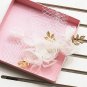 Wedding Ivory Flower Gold Leaf Hair Faux Pearl Blusher Net Hair Clip