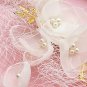 Wedding Ivory Flower Gold Leaf Hair Faux Pearl Blusher Net Hair Clip