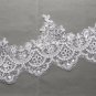 Embroidered Wedding Lace Trim Silver Sequin Off White Bridal Veil trim Per Meter