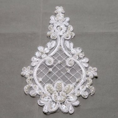 Bridal Wedding Flower Floral Vintage Faux Pearl Beaded Off White Lace Applique