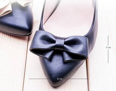 2 Pcs Black Off White Nude Red Blue Synthetic Leather Bow Fashion Shoe Clips