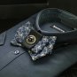 Black Crystal Skull Ribbon Wedding Groom Men Pre Tied Bow Tie Brooch Pin Clip
