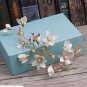 Cream Pearl Tiara Hair Accessories Gold Leaf Wedding Flower Headpiece