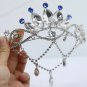 Blue Rhinestone Crystal Bridal Hair Chain Princess Wedding Crown