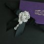 Wedding Party Men Pre Tied Bow Tie Rhinestone Crystal Dangle Brooch Pin Clip