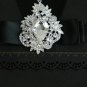 Wedding Party Men Pre Tied Bow Tie Rhinestone Crystal Dangle Brooch Pin Clip