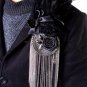 Black Feather Tassel Men Wedding Party Ascot Cravat Rose Necktie Brooch Pin