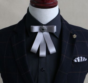 Shiny Ribbon Wedding Party Mens Groom Pre-Tied Vintage Crystal Bow Tie