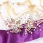 Bridal Rhinestone Crystal Leaf Gold Flower Pearl Hair Headband Wedding Tiara
