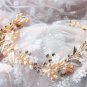 Rose Gold Flower Pearl Tiara Headpiece Wedding Hair Leaf Vine Wire