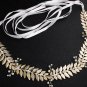 Bridal Wedding Gown Chain Gold Leaf Clear Rhinestone Crystal Sash Belt