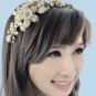 Ivory Pearl Flower Rhinestone Crystal Forehead Headband Gold Tiara Hair Jewelry