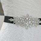 Rhinestone Crystal Bridal Prom Dress Gown Sash Black Ribbon Wedding Belt 1.5" Rhinestone Crystal Bridal Prom Dress Gown Sash Black Ribbon Wedding Belt 1.5"