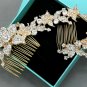 Gold/Silver/Blue Flower Rhinestone Crystal Hair Comb Tiara Wedding Hair Chain