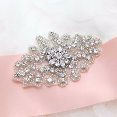 Star Snowflake Beaded Rhinestone Crystal Wedding Sash Sew Iron Craft Applique