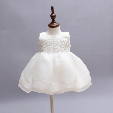 6M Ivory White Flower Baby Girl Wedding Pageant Lace Dress With Hat