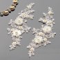 1 Pair Off White Wedding Gold Flower Floral Rhinestone Crystal Lace Applique