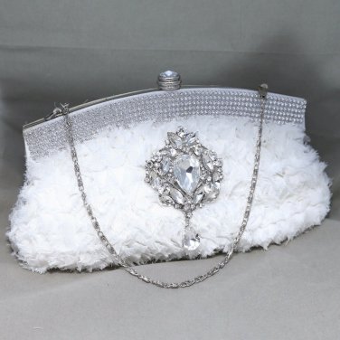 Bride Clutch Handbag Bag With Rhinestone Crystal Dangle Brooch Wedding Bag