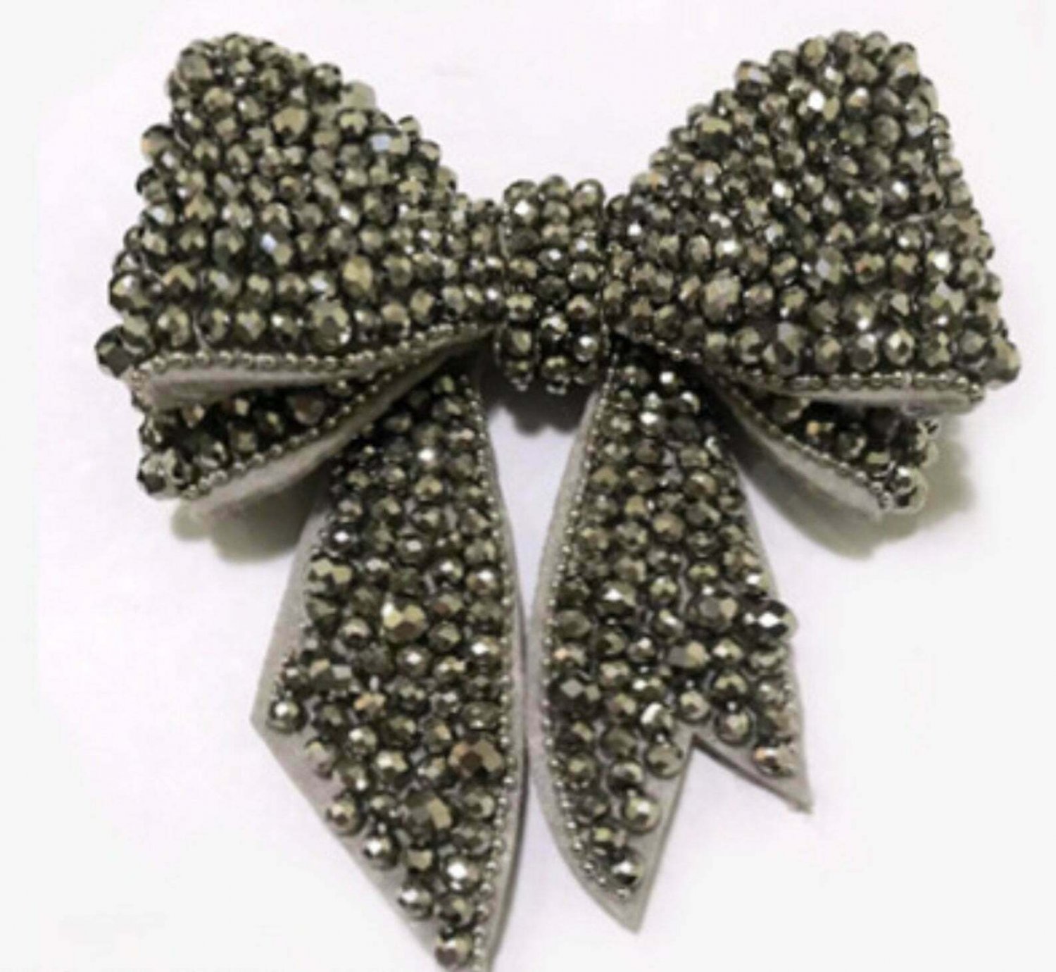 2pc x Large Beaded Beads Bow Wedding Black Shoe Clips Charms