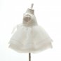 Cream White Ivory Flower Girl Wedding Chiffon Lace Baby Dress With Hat 6M