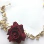 Rose Gold Burgundy Flower Tiara Headpiece Wedding Hair Leaf Vine Wire