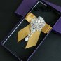 Wedding Men Pre Tied Bow Tie Rhinestone Crystal Dangle Necktie Brooch Pin Clip