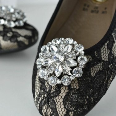 2 Pcs x Flower Rhinestone Crystal Wedding Bridal Shoe Clips Shoes Charms