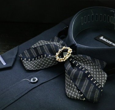 Pre Tired Self Bow Tie Adjustable Polyester Black Crystal Men Bow Tie Necktie