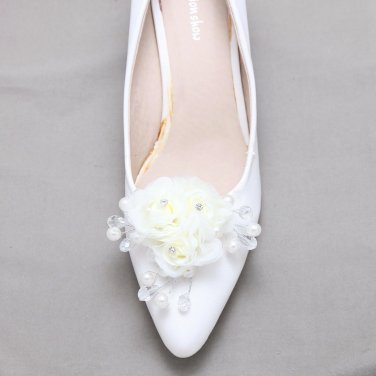 2 Pcs Rhinestone Crystal Pearl Bridal Ivory Flower Wedding Shoes Shoe Clips