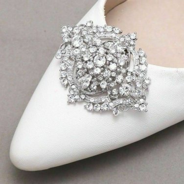 2 Pcs Clear Rhinestone Crystals Wedding Shoe Clips Jewelry