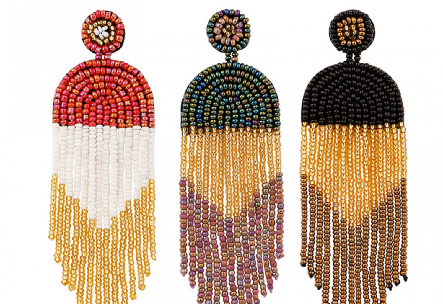 2 Pcs Bohemia Beaded Beads Tassel Earrings