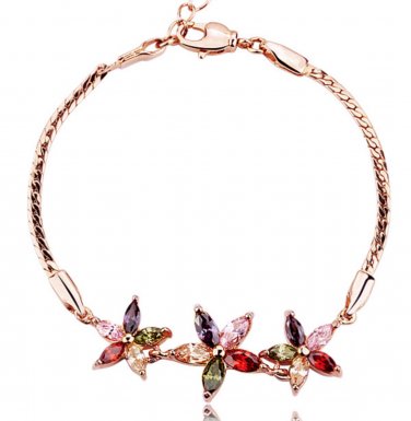 Color Zirconia Crystal Gold Plated Wedding Bridal Bangle Bracelet Jewelry
