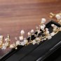 Pearl Pink Rhinestone Crystal Crown Gold Wedding Earrings Necklace Jewelry Set