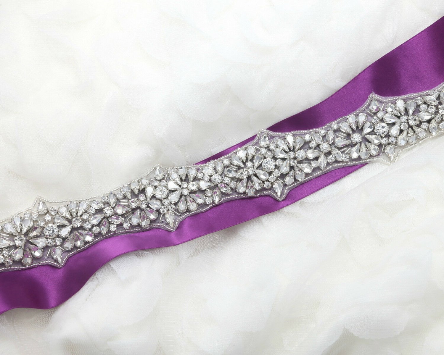 Silver Rhinestone Crystal Wedding Belt Applique Sash Sew/Iron On Long Trim