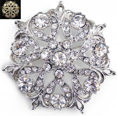 Gold/Silver Rhinestone Jewelry Flower Crystal Cake Brooch Pin Bridal Accessories