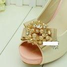 2 pcs Fashion Nude Or Green Beads Rhinestone Crystal Bow Wedding Shoe Clips