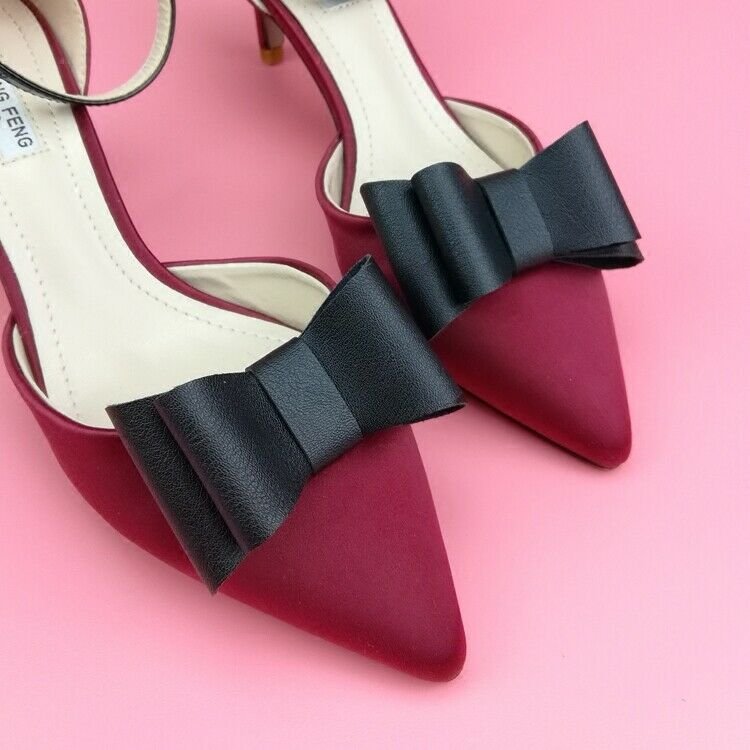 2 pcs Fashion Black Faux Leather Bowknot High Heel Shoe Clips