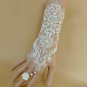 2Pcs Lace Wedding Gloves Pearl Slave Bracelet With Rose Rings