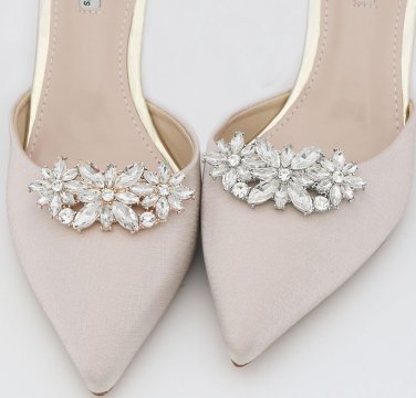 2 Pcs - Gold Silver Rhinestone Crystal Bridal Wedding Shoe Clips