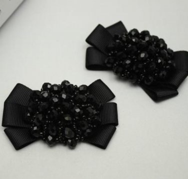 2 pcs Fashion Black Nude Blue Beads Rhinestone Crystal Bow Wedding Shoe Clips