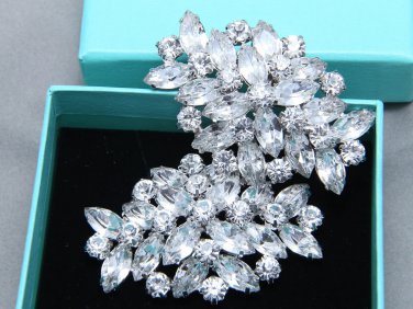 2 Pcs Diamante Rhinestone Crystal Silver Oval Wedding Shoe Clips