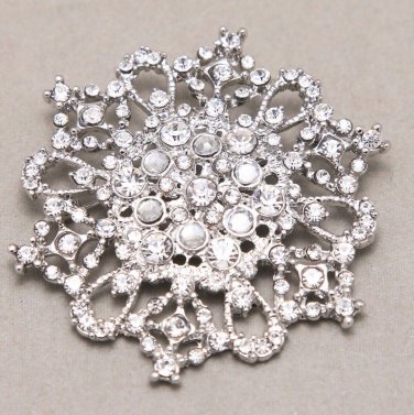Silver Or Gold Tone Bridal Rhinestone Crystal Flower Wedding Brooch Pin Jewelry