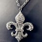 SILVER FLEUR DE LIS SCOUT BRIDAL RHINESTONE CRYSTAL PENDANT BOUQUET CRAFT CHARM