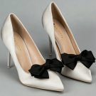 Set Of Two Black Ribbon Bow Grosgrain Bridal Wedding Handmade Shoe Clips